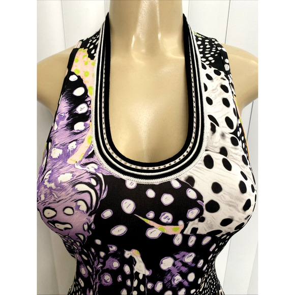 Just Cavalli Dress U Neck Sleeveless Fish Orchid Print Sheath racerback 38 2 XS - Picture 6 of 10